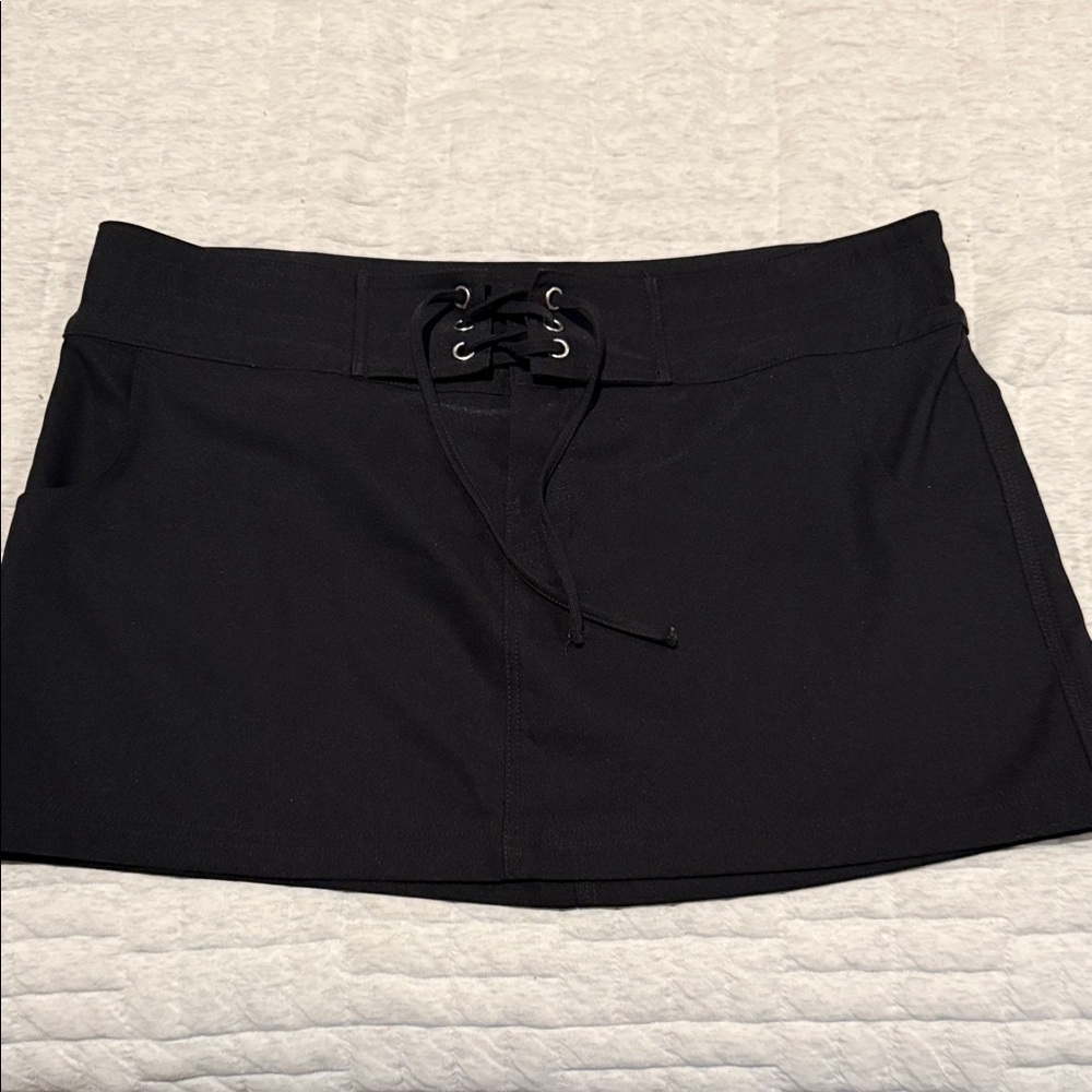 La Blanca Black Lace-Up Swim Coverup Skirt